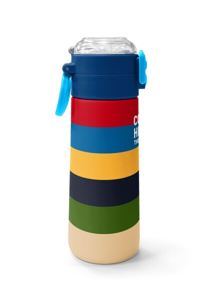 Coral High Kids Çok Renkli Çizgi Desenli Pipetli ve Direkt İçim Çelik Termos 500 ml 38112 - 2