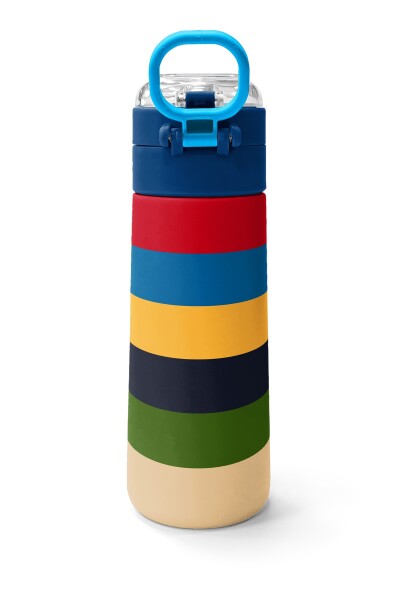 Coral High Kids Çok Renkli Çizgi Desenli Pipetli ve Direkt İçim Çelik Termos 500 ml 38112 - 4