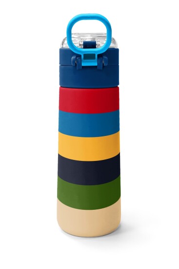 Coral High Kids Çok Renkli Çizgi Desenli Pipetli ve Direkt İçim Çelik Termos 500 ml 38112 - 4