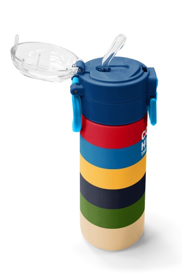 Coral High Kids Çok Renkli Çizgi Desenli Pipetli ve Direkt İçim Çelik Termos 500 ml 38112 - 5