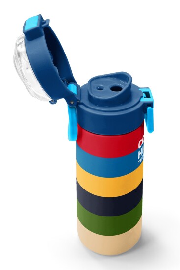 Coral High Kids Çok Renkli Çizgi Desenli Pipetli ve Direkt İçim Çelik Termos 500 ml 38112 - 6