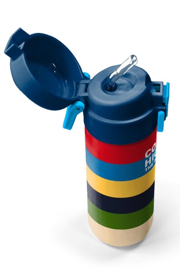 Coral High Kids Çok Renkli Çizgi Desenli Pipetli ve Direkt İçim Çelik Termos 500 ml 38112 - 2