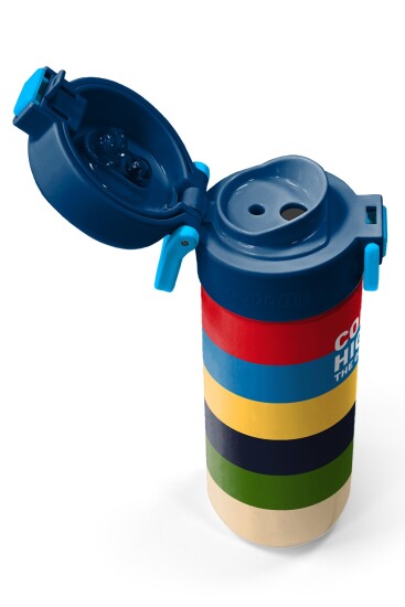 Coral High Kids Çok Renkli Çizgi Desenli Pipetli ve Direkt İçim Çelik Termos 500 ml 38112 - 3