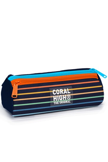Coral High Kids Çok Renkli Çizgi Desenli Üç Bölmeli Kalem Çantası 31031 