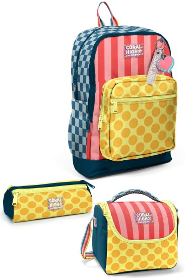Coral High Kids Çok Renkli Dama Çizgi Puantiye Desenli 3’lü Okul Çanta Seti SET0133204 