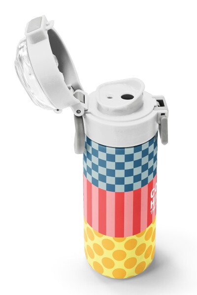 Coral High Kids Çok Renkli Dama Çizgi Puantiye Desenli Pipetli ve Direkt İçim Çelik Termos 500 ml 38104 - 6