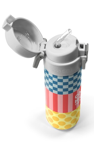 Coral High Kids Çok Renkli Dama Çizgi Puantiye Desenli Pipetli ve Direkt İçim Çelik Termos 500 ml 38104 - 2