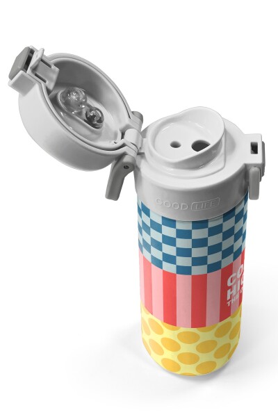 Coral High Kids Çok Renkli Dama Çizgi Puantiye Desenli Pipetli ve Direkt İçim Çelik Termos 500 ml 38104 - 3