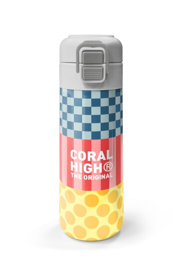 Coral High Kids Çok Renkli Dama Çizgi Puantiye Desenli Pipetli ve Direkt İçim Çelik Termos 500 ml 38104 - 4