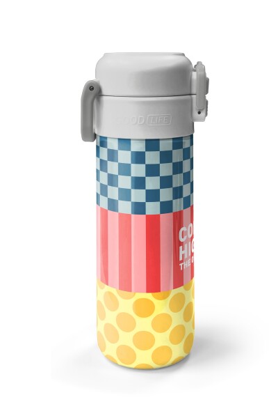 Coral High Kids Çok Renkli Dama Çizgi Puantiye Desenli Pipetli ve Direkt İçim Çelik Termos 500 ml 38104 - 5