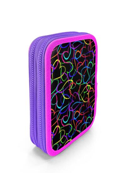 Coral High Kids Çok Renkli Kalp Desenli Çift Katlı Kalem Çanta 11145 - 3