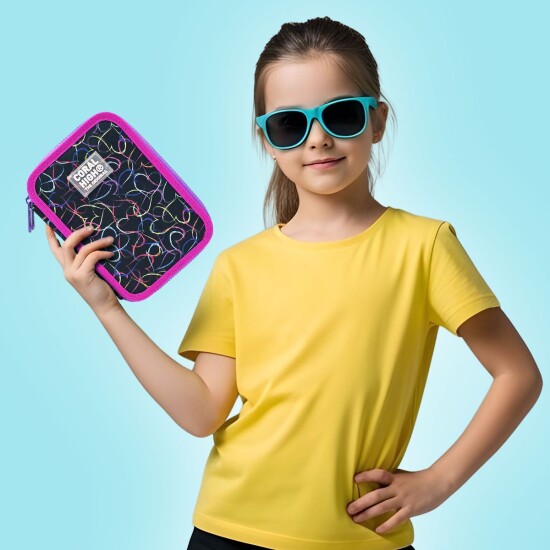 Coral High Kids Çok Renkli Kalp Desenli Çift Katlı Kalem Çanta 11145 - 4