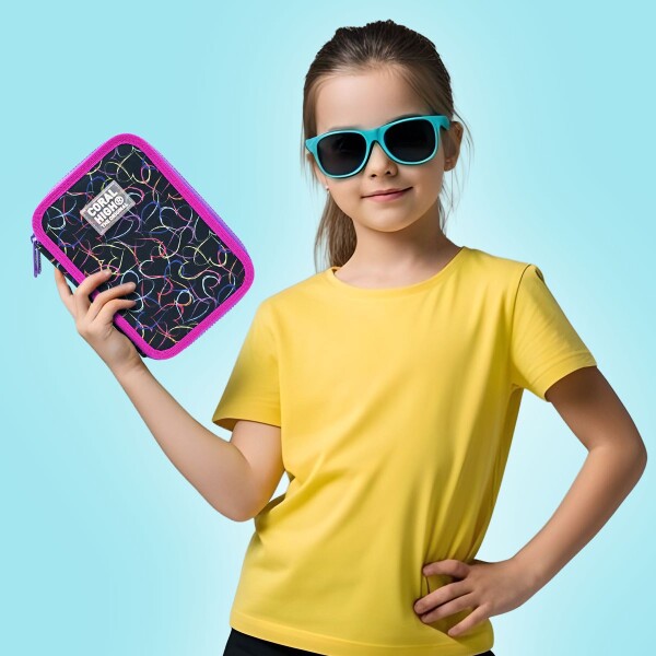 Coral High Kids Çok Renkli Kalp Desenli Çift Katlı Kalem Çanta 11145 - 4