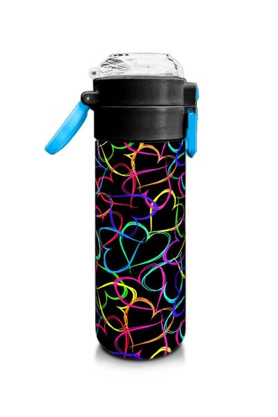Coral High Kids Çok Renkli Kalp Desenli Pipetli ve Direkt İçim Çelik Termos 500 ml 31870 - 2