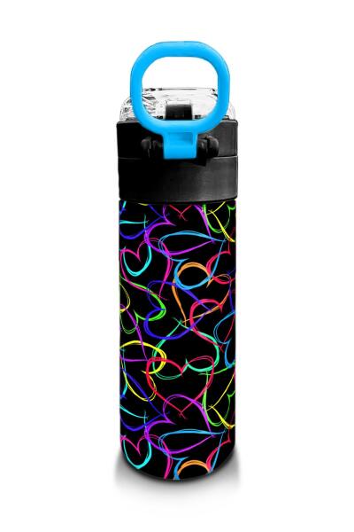 Coral High Kids Çok Renkli Kalp Desenli Pipetli ve Direkt İçim Çelik Termos 500 ml 31870 - 3