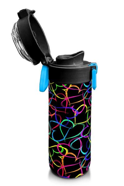 Coral High Kids Çok Renkli Kalp Desenli Pipetli ve Direkt İçim Çelik Termos 500 ml 31870 - 6