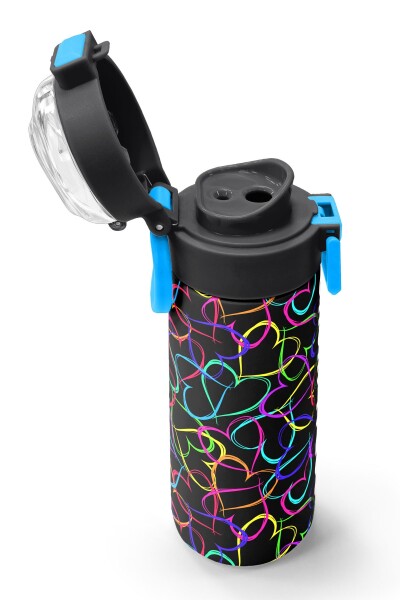 Coral High Kids Çok Renkli Kalp Desenli Pipetli ve Direkt İçim Çelik Termos 500 ml 31870 - 6