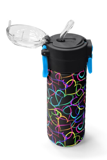 Coral High Kids Çok Renkli Kalp Desenli Pipetli ve Direkt İçim Çelik Termos 500 ml 31870 - 5