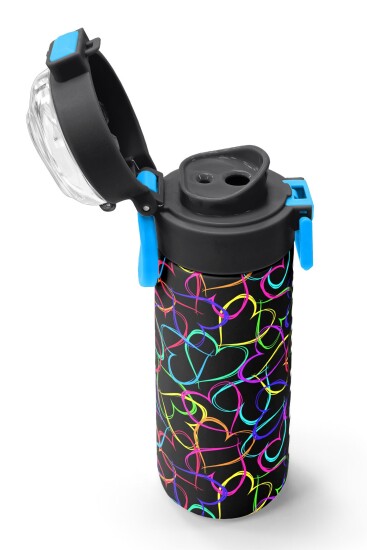 Coral High Kids Çok Renkli Kalp Desenli Pipetli ve Direkt İçim Çelik Termos 500 ml 31870 - 6
