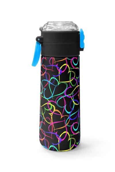 Coral High Kids Çok Renkli Kalp Desenli Pipetli ve Direkt İçim Çelik Termos 500 ml 31870 - 2