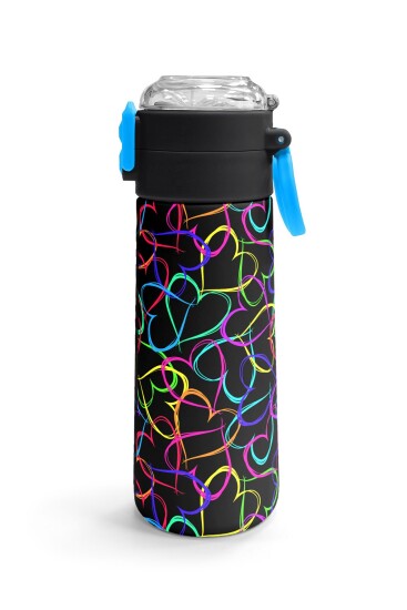 Coral High Kids Çok Renkli Kalp Desenli Pipetli ve Direkt İçim Çelik Termos 500 ml 31870 - 3