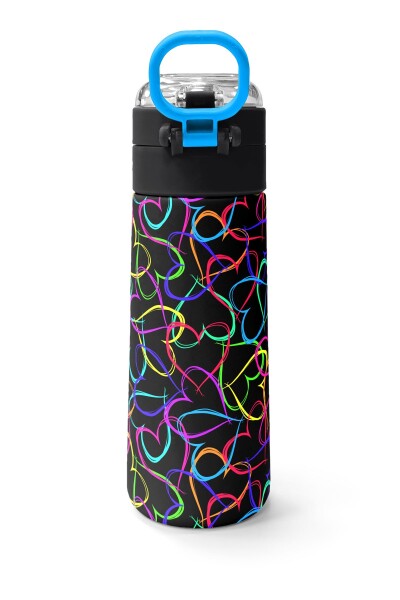 Coral High Kids Çok Renkli Kalp Desenli Pipetli ve Direkt İçim Çelik Termos 500 ml 31870 - 4