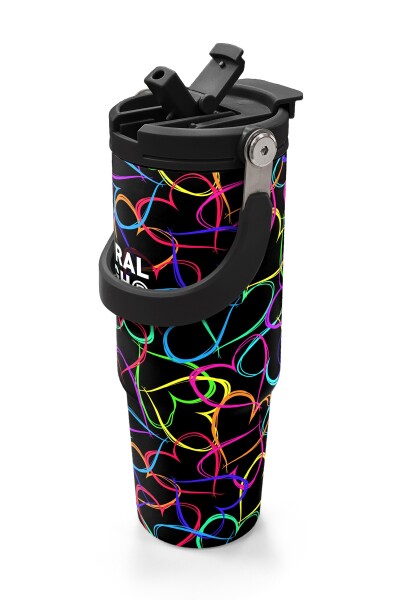 Coral High Kids Çok Renkli Kalp Desenli Pipetli ve Direkt İçim Çelik Termos 900 ml 38727 - 2