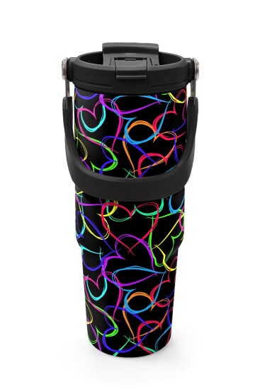 Coral High Kids Çok Renkli Kalp Desenli Pipetli ve Direkt İçim Çelik Termos 900 ml 38727 - 7