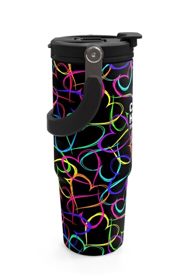 Coral High Kids Çok Renkli Kalp Desenli Pipetli ve Direkt İçim Çelik Termos 900 ml 38727 - 6