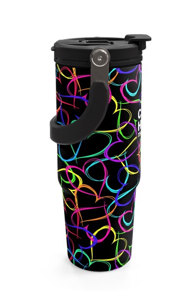 Coral High Kids Çok Renkli Kalp Desenli Pipetli ve Direkt İçim Çelik Termos 900 ml 38727 - 6