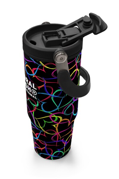 Coral High Kids Çok Renkli Kalp Desenli Pipetli ve Direkt İçim Çelik Termos 900 ml 38727 - 3
