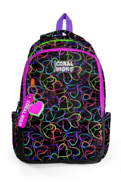 Coral High Kids Çok Renkli Kalp Desenli Üç Bölmeli Okul Sırt Çantası 23670 - 5