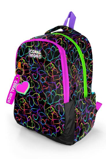 Coral High Kids Çok Renkli Kalp Desenli Üç Bölmeli Okul Sırt Çantası 23670 - 6