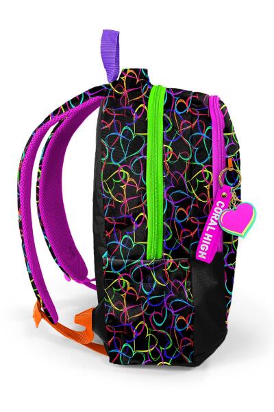 Coral High Kids Çok Renkli Kalp Desenli Üç Bölmeli Okul Sırt Çantası 23670 - 4