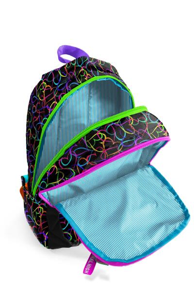 Coral High Kids Çok Renkli Kalp Desenli Üç Bölmeli Okul Sırt Çantası 23670 - 3