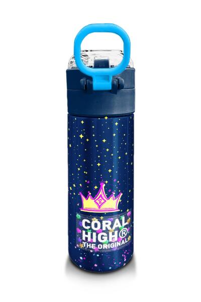 Coral High Kids Çok Renkli Lacivert Desenli Pipetli ve Direkt İçim Çelik Termos 500 ml 31848 - 3