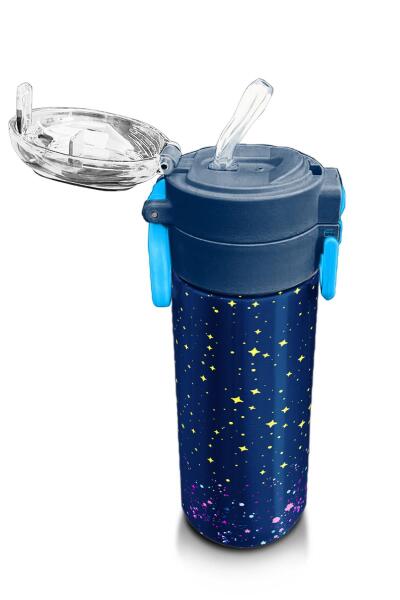 Coral High Kids Çok Renkli Lacivert Desenli Pipetli ve Direkt İçim Çelik Termos 500 ml 31848 - 5