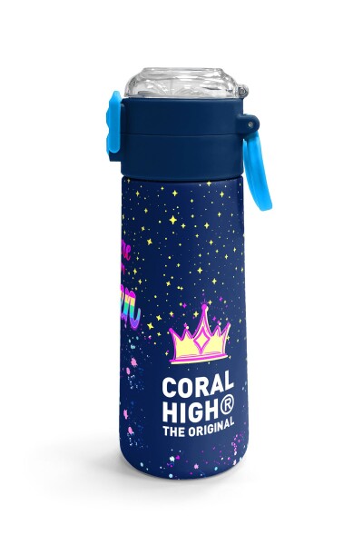 Coral High Kids Çok Renkli Lacivert Desenli Pipetli ve Direkt İçim Çelik Termos 500 ml 31848 - 3