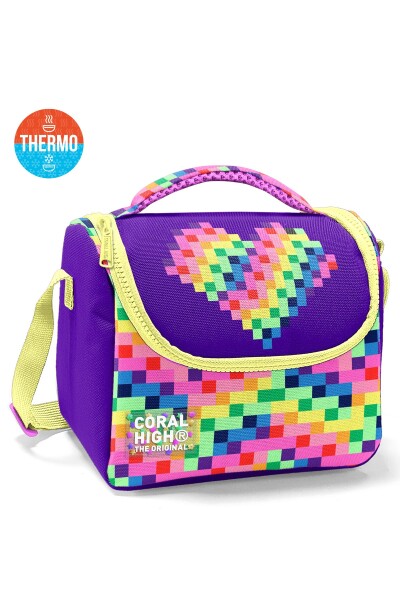 Coral High Kids Çok Renkli Piksel Kalp Desenli Çekçekli 3'lü Çanta Seti SET0134008 - 3