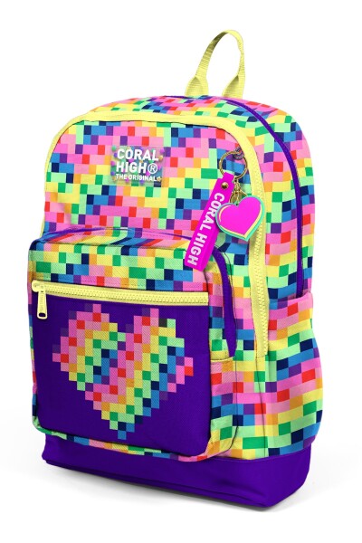 Coral High Kids Çok Renkli Piksel Kalp Desenli Okul Sırt Çantası 33208 - 6