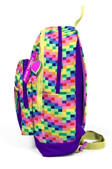 Coral High Kids Çok Renkli Piksel Kalp Desenli Okul Sırt Çantası 33208 - 7