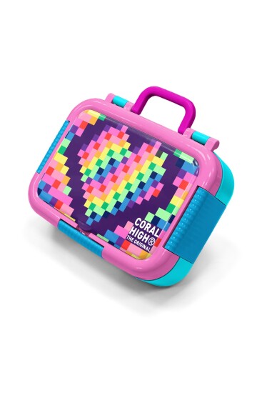 Coral High Kids Çok Renkli Piksel Kalp Desenli Paslanmaz Çelik Beslenme Kabı 39108 - 1