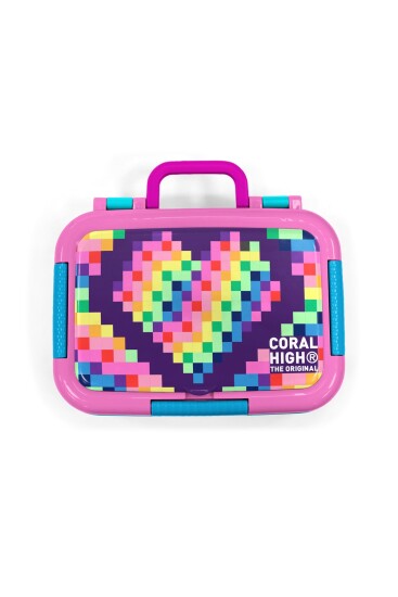 Coral High Kids Çok Renkli Piksel Kalp Desenli Paslanmaz Çelik Beslenme Kabı 39108 - 5