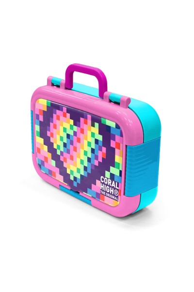 Coral High Kids Çok Renkli Piksel Kalp Desenli Paslanmaz Çelik Beslenme Kabı 39108 - 4