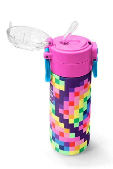 Coral High Kids Çok Renkli Piksel Kalp Desenli Pipetli ve Direkt İçim Çelik Termos 500 ml 38108 - 5