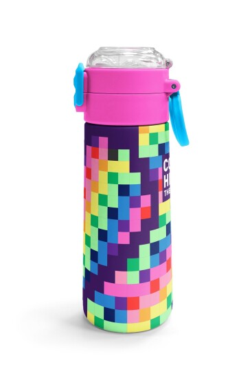 Coral High Kids Çok Renkli Piksel Kalp Desenli Pipetli ve Direkt İçim Çelik Termos 500 ml 38108 - 3