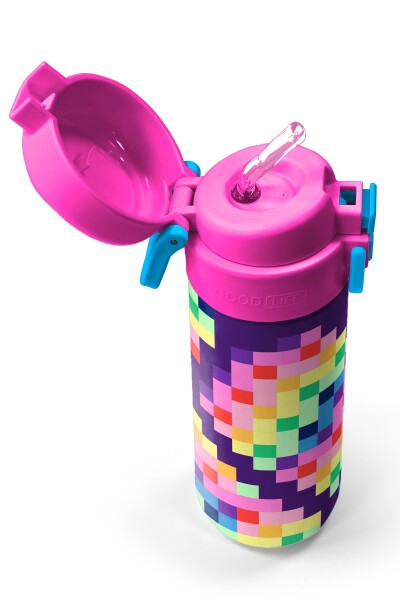Coral High Kids Çok Renkli Piksel Kalp Desenli Pipetli ve Direkt İçim Çelik Termos 500 ml 38108 - 2