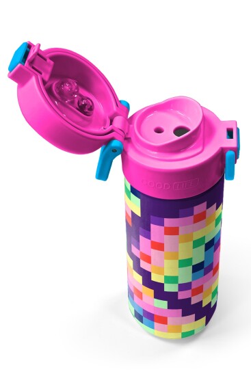 Coral High Kids Çok Renkli Piksel Kalp Desenli Pipetli ve Direkt İçim Çelik Termos 500 ml 38108 - 3