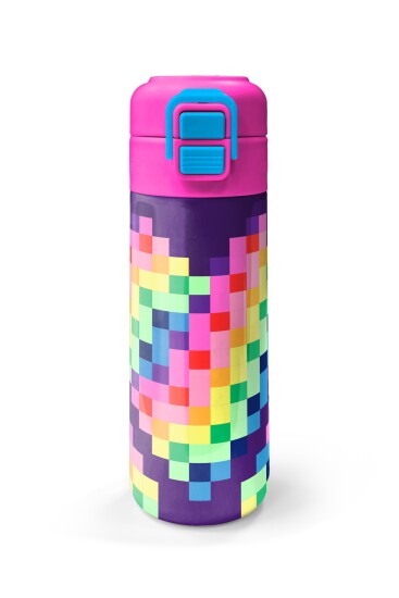 Coral High Kids Çok Renkli Piksel Kalp Desenli Pipetli ve Direkt İçim Çelik Termos 500 ml 38108 - 4
