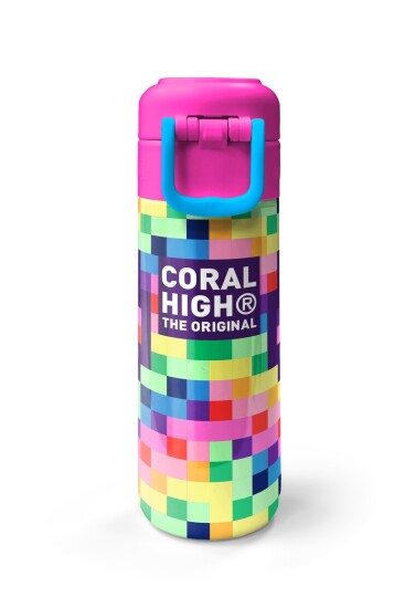 Coral High Kids Çok Renkli Piksel Kalp Desenli Pipetli ve Direkt İçim Çelik Termos 500 ml 38108 - 7